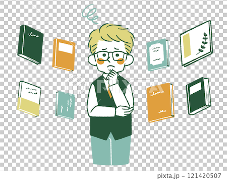 A man worried about various books - 4 colors A man worried about various books - 4 colors 121420507