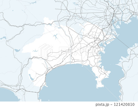 日本の神奈川県と隣接する都道府県を含む、シンプルなロードマップ 日本の神奈川県と隣接する都道府県を含む、シンプルなロードマップ 121420810