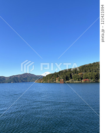 湖　山　景色　快晴　富士山 121421094