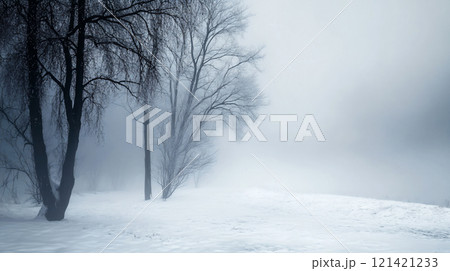 Winter beautiful landscape with heavy frost and fog. AI Generated. Winter beautiful landscape with heavy frost and fog. AI Generated. 121421233