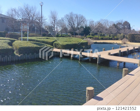木道と池の風景 木道と池の風景 121421552