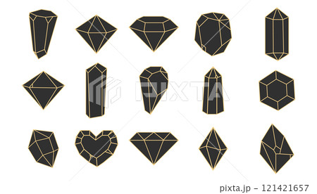 Crystal gemstone polygon stone, contour gem, polyhedron minimal. Elegant outline geometric quartz, jewel. Mineral linear icon. 121421657