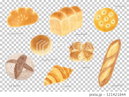 水彩タッチ色々なパンのイラストレーション 121421844