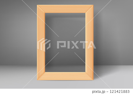 Blank wood frame with in grey interior. 3d vector mockup Blank wood frame with in grey interior. 3d vector mockup 121421883