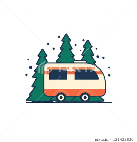 Logo Design of Van Car Travel with Pine Trees in Forest 121422836