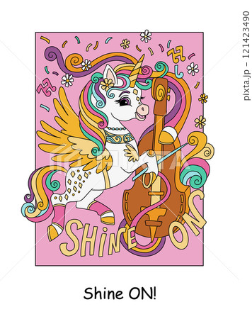 Cute unicorn playing violin kids color vector illustration 121423490