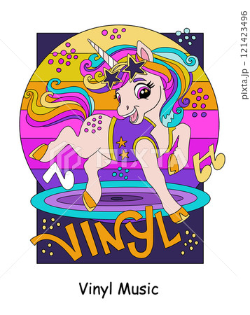 Cute retro music unicorn kids color vector illustration 121423496