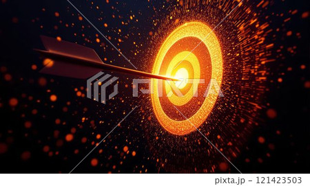Arrow Hitting the Center of a Luminous Target, Symbol of Accuracy, Success and Focus 121423503
