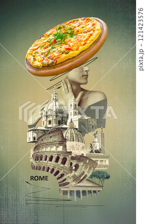 Rome famous landmarks collage. The modern art design from best views of Rome, Italy, Europe. Rome famous landmarks collage. The modern art design from best views of Rome, Italy, Europe. 121423576