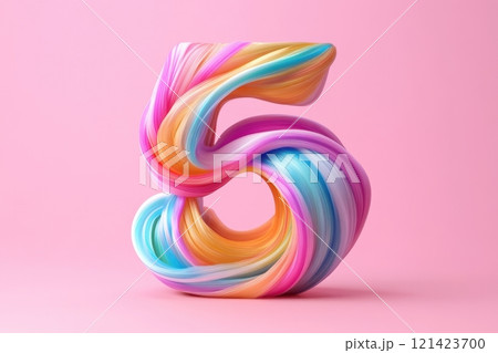 The number 5 is made out of colorful hair 121423700