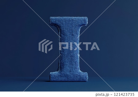 The letter I is made of blue fabric and has a fuzzy texture 121423735