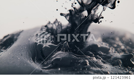 Ultra-realistic banner image featuring a vivid ink splash with subtle wisps of smoke emerging from it. Generative AI	 121423961