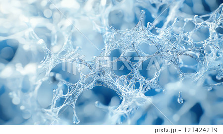 A sophisticated abstract representation of interconnected neural networks, featuring deep blue and white tones. Generative AI	 121424219