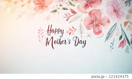 A colorful floral background with the words Happy Mother's Day written in pink. Concept of warmth and love for mothers A colorful floral background with the words Happy Mother's Day written in pink. Concept of warmth and love for mothers 121424375