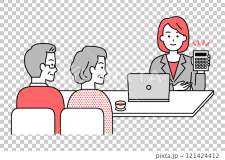 一位穿西裝的女士向一對老年夫婦提供報價 121424412