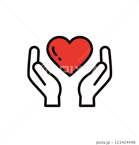 ハートを持つ手のイラスト＿編集可能なラインアイコン 121424440