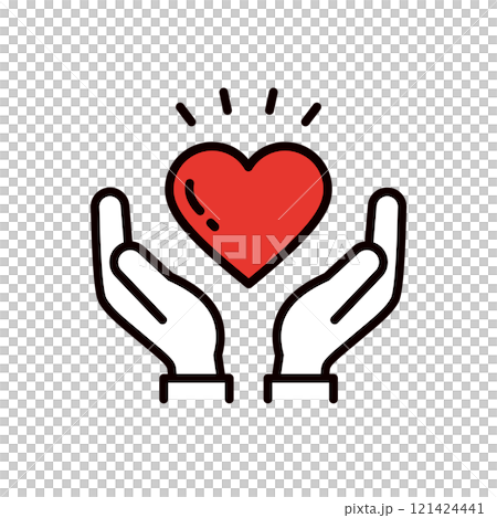 Illustration of a hand holding a heart _ editable line icon _ with sleeves 121424441