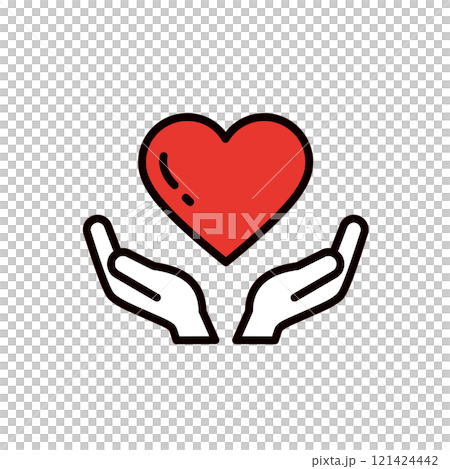 Illustration of a hand holding a heart from below - editable line icon Illustration of a hand holding a heart from below - editable line icon 121424442