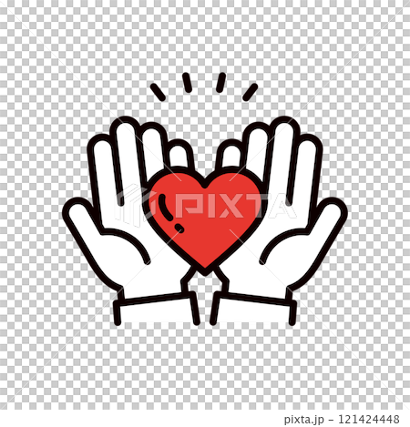 一隻手包裹一顆心的插圖_可編輯線條圖示_帶袖子 121424448