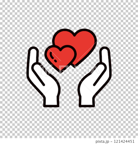 Illustration of hands holding a pair of hearts - editable line icon 121424451