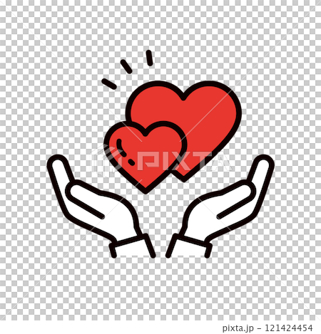 Illustration of a hand holding a pair of hearts from below _ editable line icon _ with sleeves Illustration of a hand holding a pair of hearts from below _ editable line icon _ with sleeves 121424454