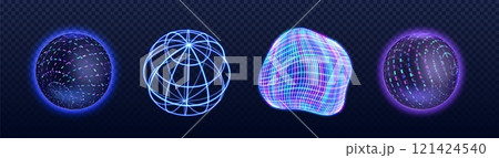 3d neon tech sphere collection with glowing effect 121424540