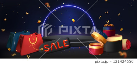 3d sale promotional scene with black podium 121424550