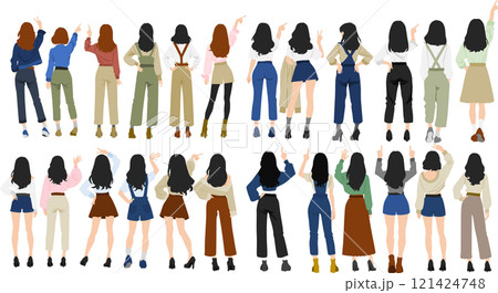 後ろ姿の女性のイラストセット 後ろ姿の女性のイラストセット 121424748