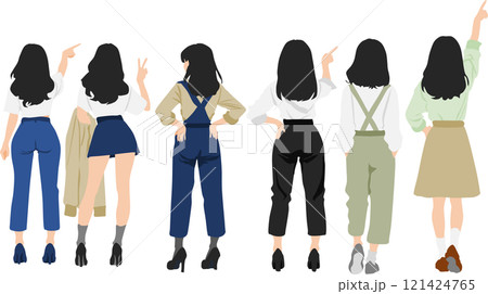 後ろ姿の女性のイラストセット 121424765