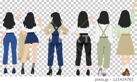 後ろ姿の女性のイラストセット 121424765