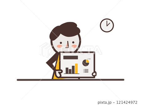 タブレットで説明する男性のイラスト タブレットで説明する男性のイラスト 121424972