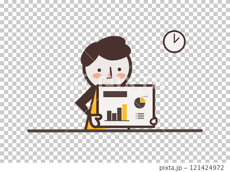 タブレットで説明する男性のイラスト タブレットで説明する男性のイラスト 121424972