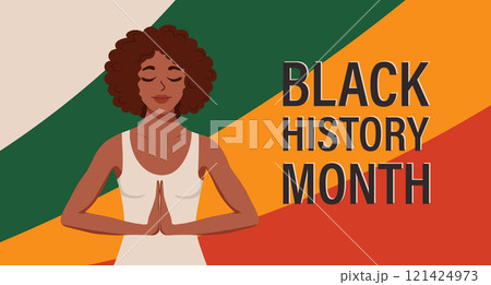 Black History Month with African American woman portrait. Flat style illustration, template for background, banner, card, poster 121424973