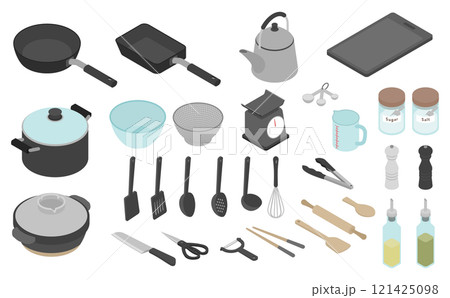 アイソメトリックイラスト：調理器具セット 121425098