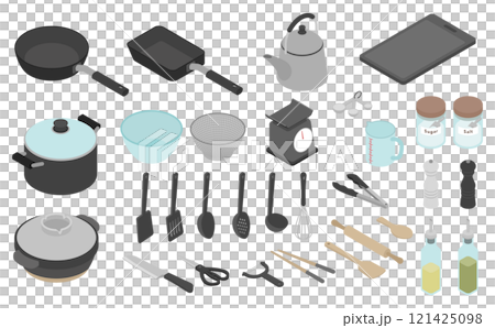 アイソメトリックイラスト：調理器具セット 121425098