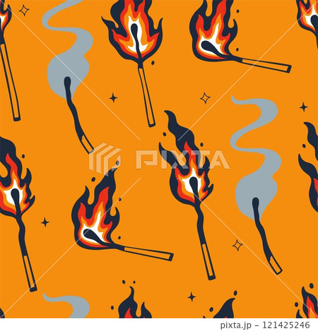 Seamless pattern with burning and extinguished matches. Vector graphics. Seamless pattern with burning and extinguished matches. Vector graphics. 121425246