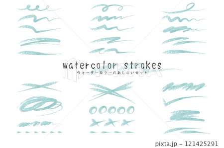 ウォーターカラーのアンダーライン。水彩風のあしらいセット。手描きのラフな飾り罫セット。 ウォーターカラーのアンダーライン。水彩風のあしらいセット。手描きのラフな飾り罫セット。 121425291