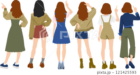 後ろ姿の女性のイラストセット 121425593