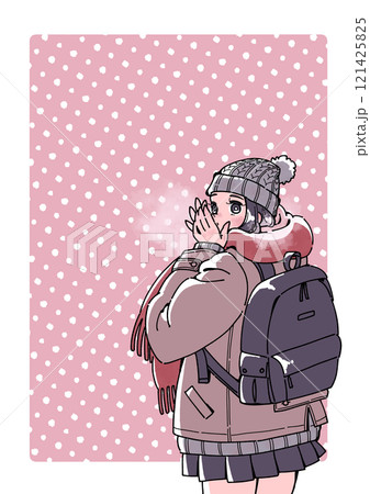 かじかんだ手を温める女の子のイラスト 121425825