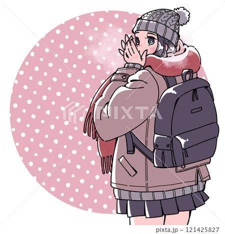 かじかんだ手を温める女の子のイラスト 121425827