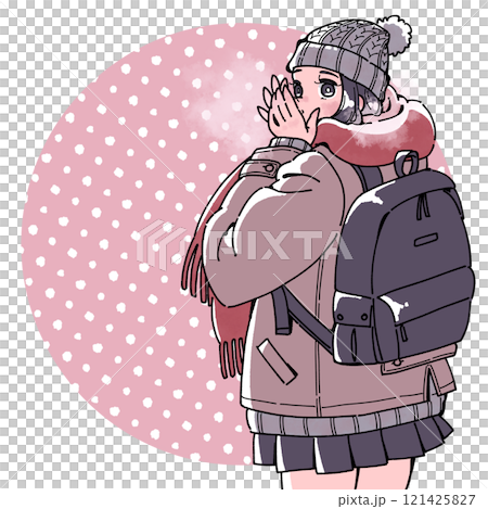 かじかんだ手を温める女の子のイラスト 121425827