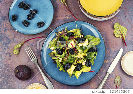 Salad with blackberries, avocado and microgreens. Salad with blackberries, avocado and microgreens. 121425867