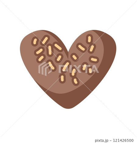 Heart shaped chocolate candy in mocha mousse color with sprinkles in flat style. Ideal for theme of love, romance and dessert. Great for Valentines Day and festive design. Heart shaped chocolate candy in mocha mousse color with sprinkles in flat style. Ideal for theme of love, romance and dessert. Great for Valentines Day and festive design. 121426500