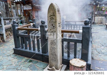 兵庫県新温泉町　湯村温泉　湯けむりの荒湯 121426691