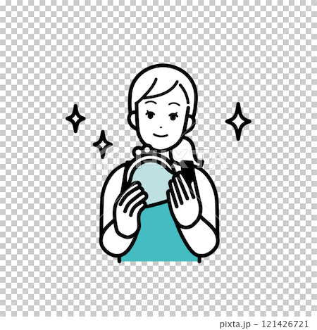 Illustration of a housewife holding a wallet Illustration of a housewife holding a wallet 121426721