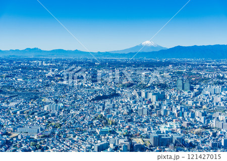 【神奈川県】横浜ランドマークタワーから望む西横浜の街並みと富士山 【神奈川県】横浜ランドマークタワーから望む西横浜の街並みと富士山 121427015