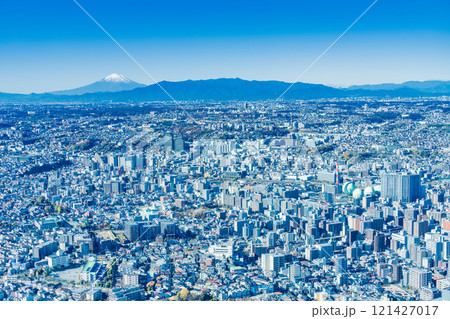 【神奈川県】横浜ランドマークタワーから望む西横浜の街並みと富士山 【神奈川県】横浜ランドマークタワーから望む西横浜の街並みと富士山 121427017