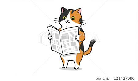新聞を読む猫のイラスト 121427090