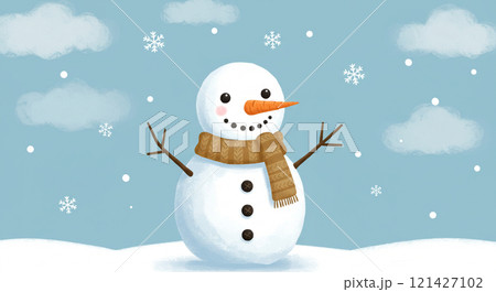 かわいい雪だるまのイラスト 121427102