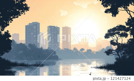 都市景観のイラスト背景素材 121427124